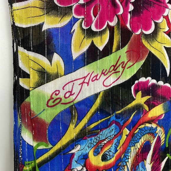ED HARDY by Christian Audigier Cotton Scarf dragons floral gemstone - Picture 3 of 16